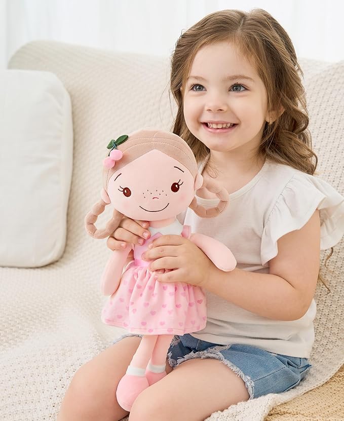 Soft Baby Doll Toys (16'') for Girls, My First Baby Rag Dolls for 1 Year Old Girl Birthday Gift Plush Doll Toys Machine Washable Baby Doll for Toddler Kids Infants - Cherry Girl