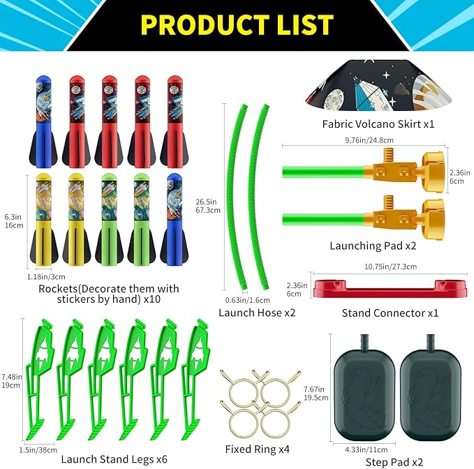 Multi-Color Rocket Launcher for Kids - Foam Blaster Set with 10 Rockets, Soars Up to 100 Feet - Birthday & Christmas Toys for Boys & Girls Age 3-12