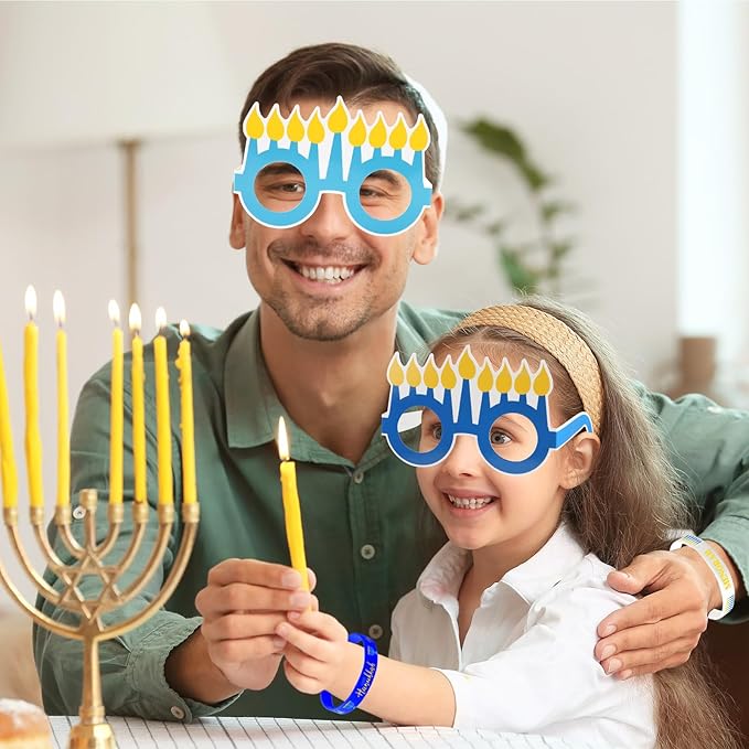 87Pcs Hanukkah Party Favors Silicone Bracelets Rubber Sets Chanukkah Wooden Gyro and Sticker Kits Hanukkah Wristbands and Paper Glasses Party Gifts for Adults Chanukkah Decorations Accessories