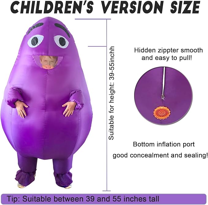 Grimace Costume Purple Grimace Inflatable Costume Suit for Adults and Kids - Perfect for Parties and Halloween