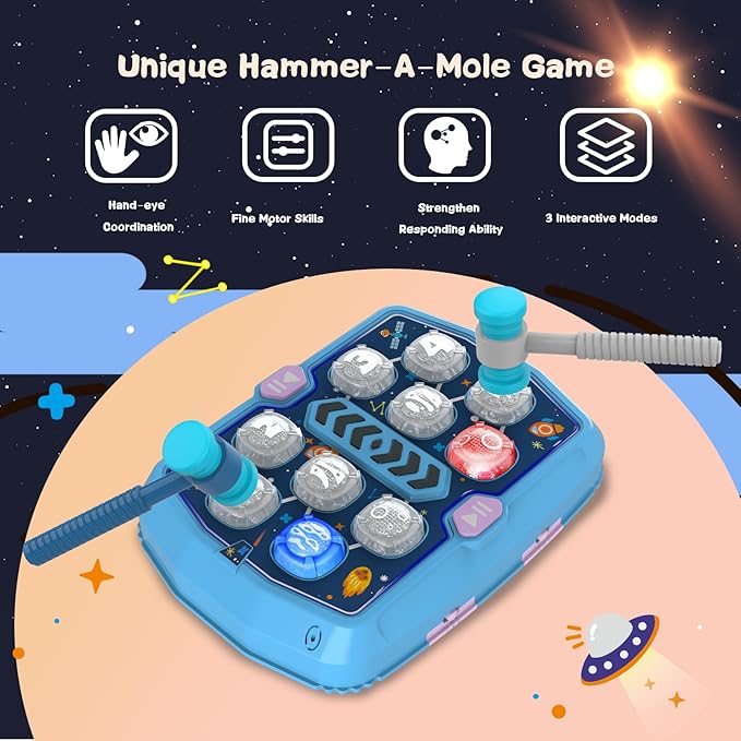 Hammer Mole Game for 3 4 5 6 Year Old Boys, Pounding Toys for Age 3-5, 3 Modes & Light Interactive Toddlers Toy with 2 Hammer, Baby Toy Gifts for Early Learning, Birthday Gift for Toddler Boy Girl