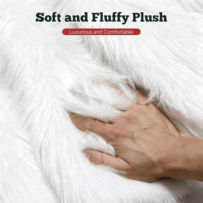 iMucci 72inch Extra Large Wool Fur Christmas Tree Skirt 2024 Update Snowy White Wool Fur Xmas Tree Skirt Christmas Home Holiday Party Decorations