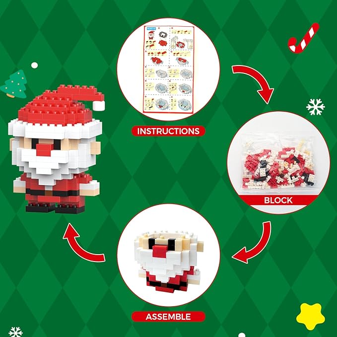 Mini Christmas Building Blocks Toy - 4 Pack Santa Claus Design Set, Holiday Crafts for Family, Kids, Boys & Girls, Ages 6+,DIY Christmas Stocking Stuffers Gifts,Xmas Newyear Birthday Gifts