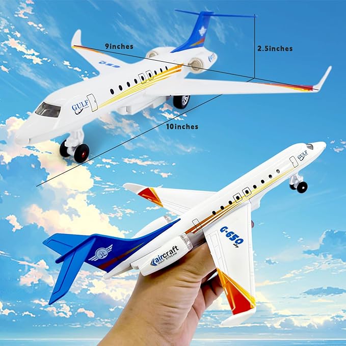 OTONOPI Model Airplane Single Airlines Die-Cast Plane Alloy Metal Aircraft Pull Back Toy Plane G650 with Lights and Sounds for Kids