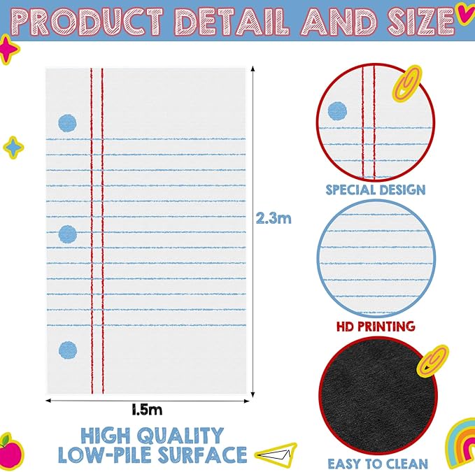 5 x 7.6 ft Large Classroom Rug Elementary Educational Area Rug Kids Room Children Classroom Carpet Playroom Learning Square Line Book Design School Decor Seating Carpet