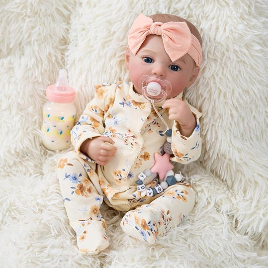 17" Realistic and Cute Reborn Baby Girl Zoey Opened Her Eyes, Handmade Lifelike Reborn Doll, Advanced Painted Vinyl Gift Set for Kids Age 3+