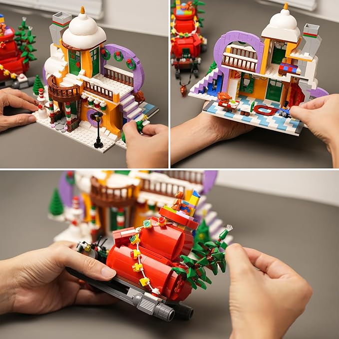 Christmas Holiday Snow House Building Toy Set with Lights,Compatible with Lego Chritmas Village,Xmas Gifts for Boys and Girls,Family 1224 pcs