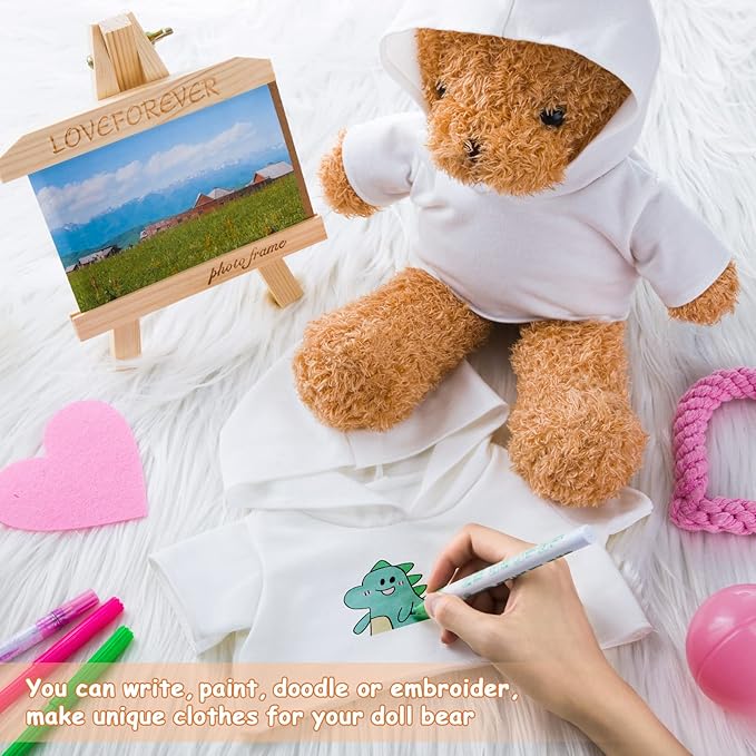 24 Pcs Stuffed Bear Clothes Bulk Sublimation Blank Stuffed Animal Shirt Plush Bear T Shirt Classic Bear Hoodie Tee Shirt Fit 14-18 Inches Stuffed Dolls