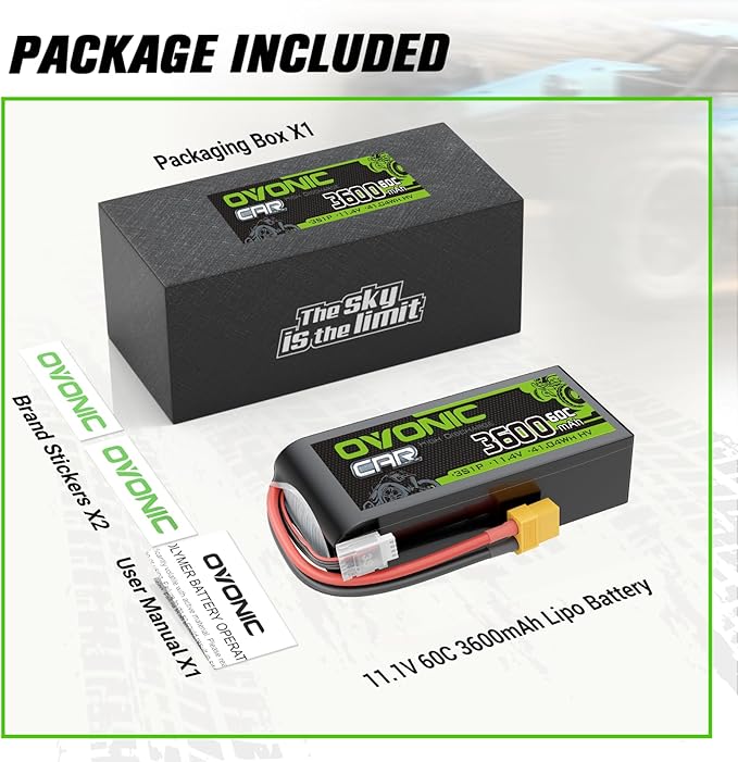 OVONIC 11.4V 60C 3600mAh 3S Lipo Battery with XT60 Plug High Voltage for RC Car Boat Truck Helicopter Airplane Racing Models
