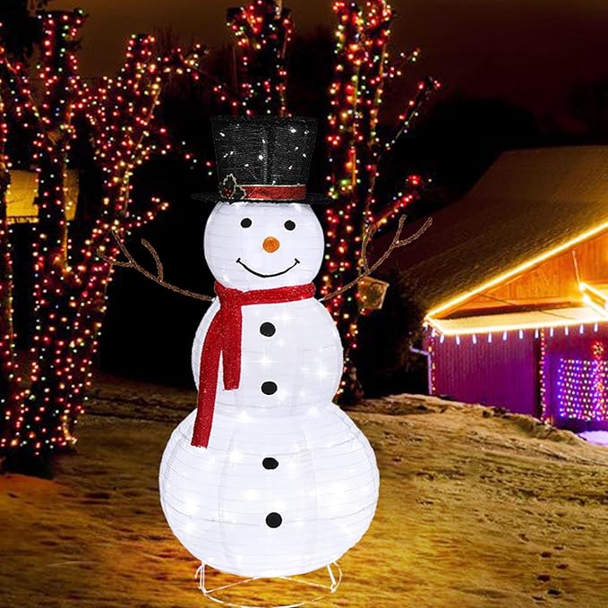 Snowman Outdoor Christmas Decorations with 120 LED Lights, 4ft Lighted Snowman with Metal Stand, Holiday Ornaments Xmas Decor for Home Porch Patio Yard Party (White, 23.62“ x 23.62” x 47.24“)