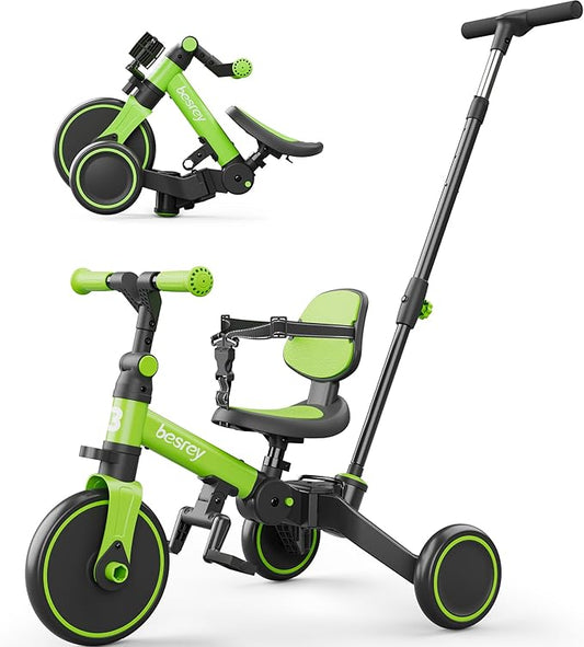 besrey 5 in 1 Toddler Bike, Toddler Tricycle for 1-3 Year Old, Trike with Push Handle, Backrest and Safety Belt, Birthday Gifts and Toys for Boys and Girls, Balance Bike