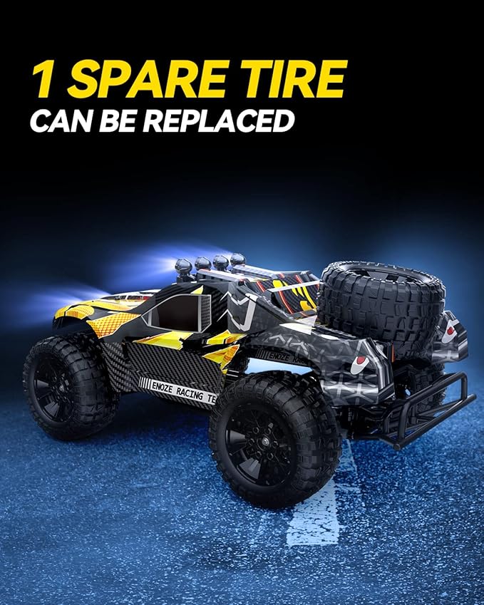DEERC 9201E 1:10 Large Remote Control Truck with Lights, Fast Short Course RC Car, 48 km/h 4x4 Off-Road Hobby Grade Toy Monster Crawler Electric Vehicle with 2 Rechargeable Batteries for Adult Kid Boy