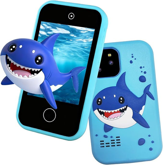 Kids Smart Phone, Shark Toys Phone for Boys 3-12 , Dual Camera, 2.8'' Touchscreen Kid Phones, Educational Toy for Toddler Kids Christmas Birthday Gifts, ABC Learning, Habit Tracker 32 GB Card Blue