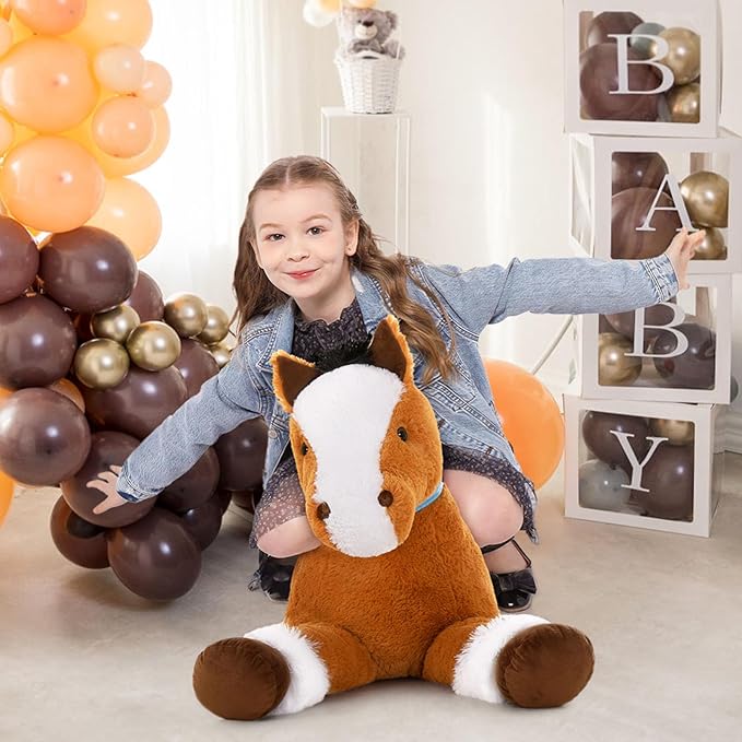 MaoGoLan Large Horse Plush Stuffed Animal, Big Horse Plush Toy, Stuffed Foal Toy, Ridable Pony Plush Pillow for Kids Girls 33 inches Tan