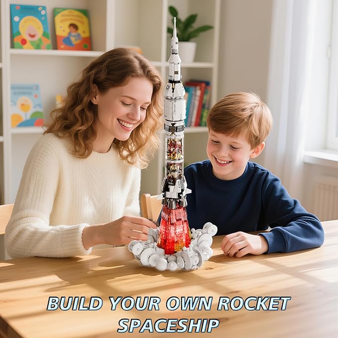 Model Rocket Building Kits for Kids 8-14, STEM Space Ship Rocket Building Toys with LED, 1201 Pcs Spaceship Space Shuttle Collectible Display Model Building Sets Best Gifts for Boys Girls Adults