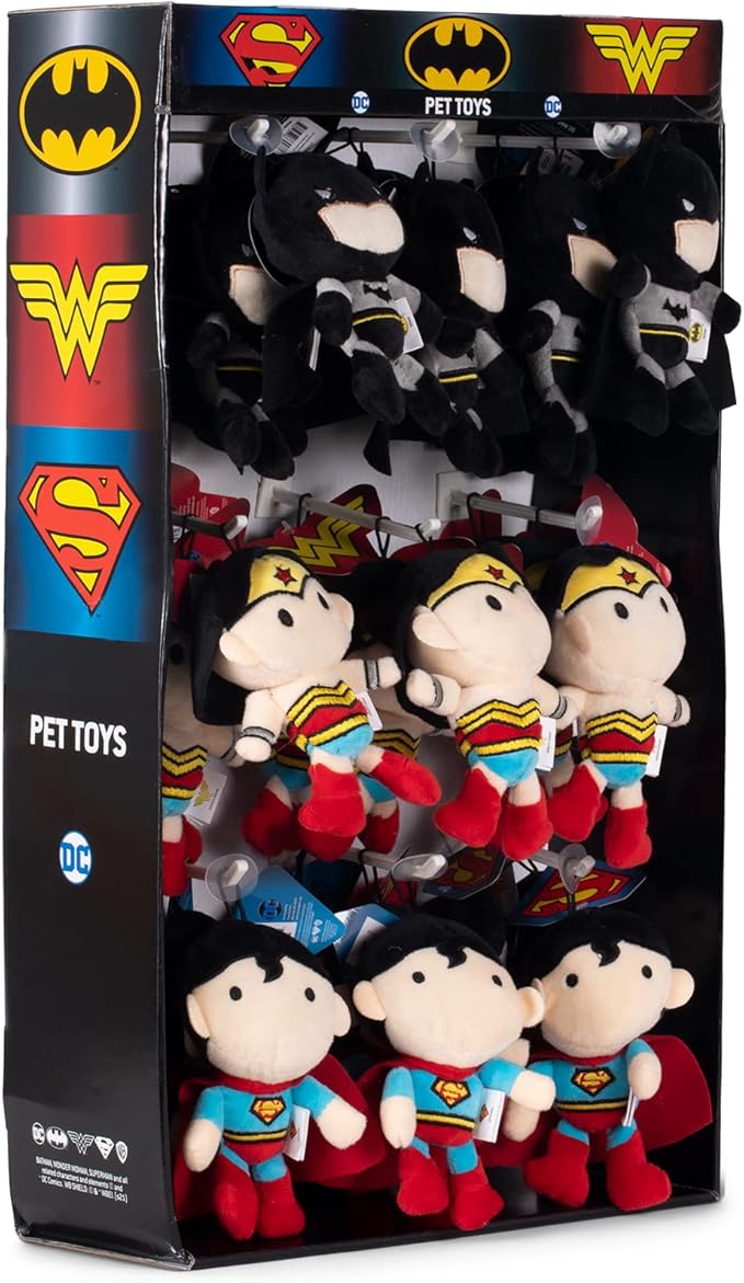 DC Comics for Pets Batman, Superman, and Wonder Woman Dog Toys | 27 Pc Sidekick Bulk Dog Toys | 4" Small, Plush, and Squeaky Dog Toys from for Boutique Pet Shops & Small Businesses