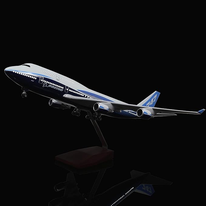 24-Hours 18” 1:130 Model Jet Airplane B747 Model Plane Aircraft Model Diecast Airplane for Adults with LED Light(Touch or Sound Control) for Decoration or Gift