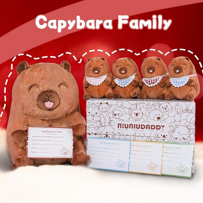Niuniu Daddy 13" | 5Pcs Capybara Stuffed Animals Family Set, Mommy Capybara Plush with 4 Babies Toys Inside, 5 in 1 Kawaii Pillowfort Plush for Girls Boys Adults with Christmas Birthday Party Presents