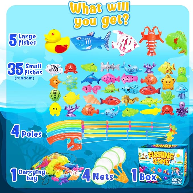 Goody King Magnetic Fishing Game Pool Toys for Kids - Bath Outdoor Indoor Carnival Party Water Table Toys Fish for Kids Age 3 4 5 6 Years Old 2 Players Gift (Large)
