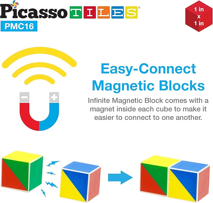Picasso Cubes 16 Piece Magnetic Puzzle Game Magic Cube Puzzles Brain Teaser Set Kids Toy Magnet Pattern Block Matching Toys with Free Ideabook 100+ Inspirations Included STEM Learning Early Education