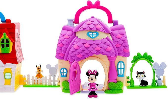 Disney Store Official Minnie Mouse Clubhouse Toys Play Set - Interactive Playhouse Junior Mickey Mouse Toys - Poseable Minnie & Cat Figures, 13-Piece Set, Perfect for Toddlers