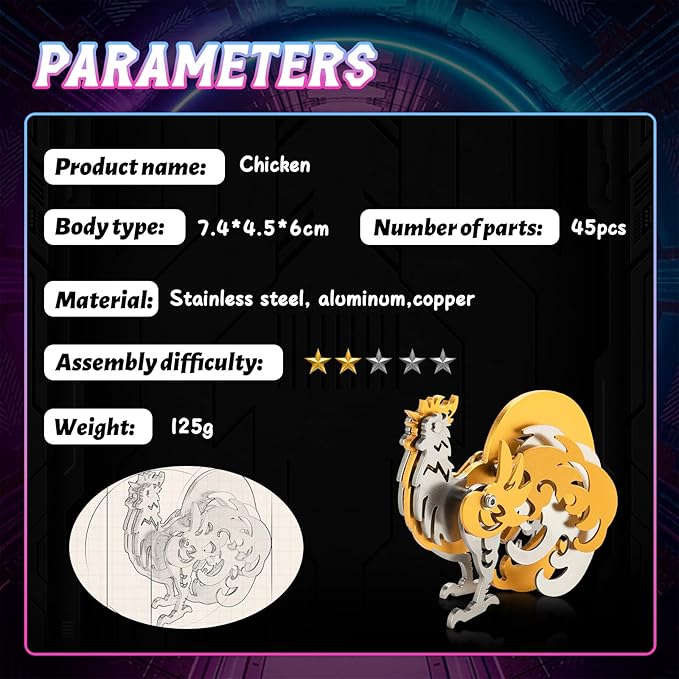 3D Metal Puzzles,3D Metal Puzzle for Adults,Mechanical Model Kit Zodiac Rooster Gold,Steel 3D Puzzles Stainless Steel Ornaments for Adults Home Decor Art Craft Gifts Toys.