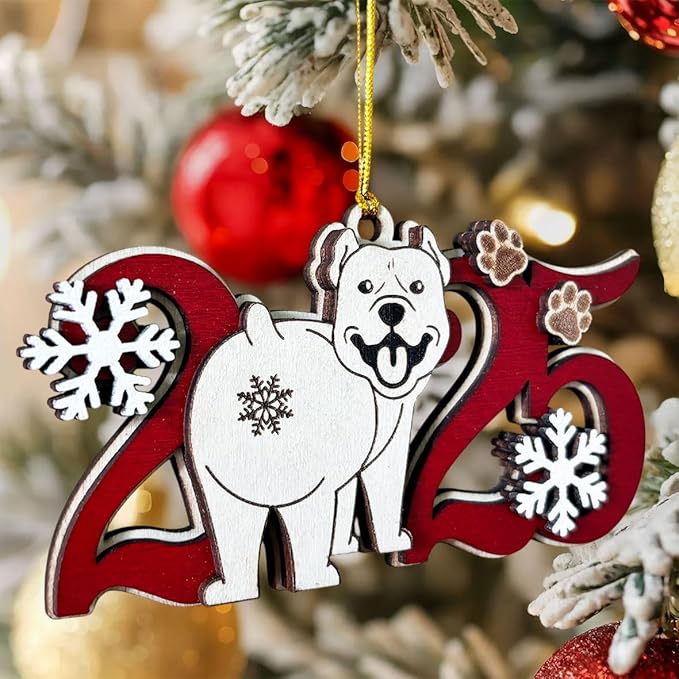 2025 American Pitbull Terrier Christmas Ornament – Wooden Pitbull Dog Ornament for Tree, Cute Puppy Holiday Decoration, Personalized Pet Keepsake Gift for Dog Lovers, Men, Women & Kids