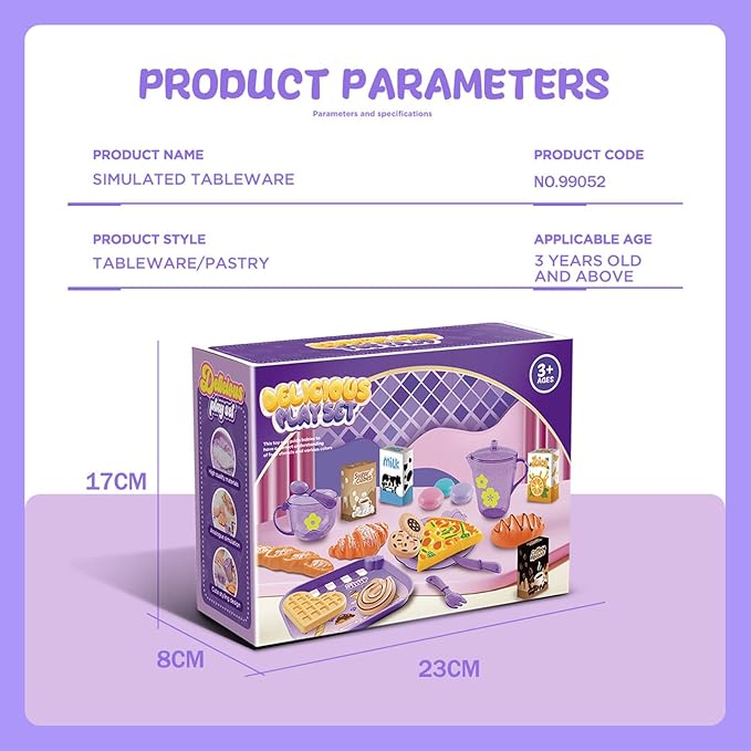 Tea Party Set for Little Girls, Pretend Dessert Food Set for Kids Age 3 4 5 6 7 8 9, Kids Kitchen Pretend Play Dessert Set for Girls Princess Boys (Purple)