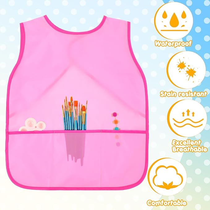12 Pcs Art Smock for Kids Waterproof Painting Aprons Sleeveless Children with Pockets Age 3 to 8 Paint Craft Activity