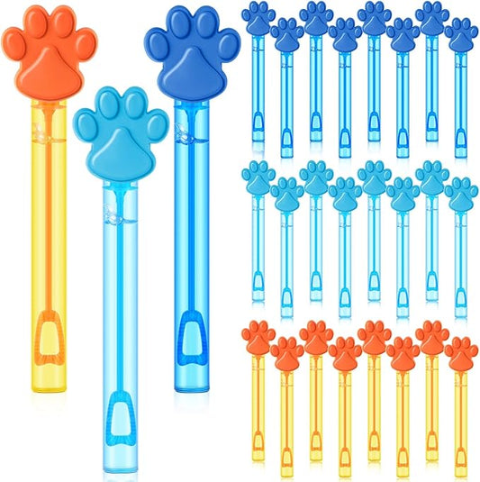 24 Pcs Blue Dog Paw Bubble Wands Mini Bubble Party Favor Toys for Kids Toddlers Birthday Goody Bag Stuffer Filler Summer Outdoor Classroom Reward Gifts (Dark, Light Blue, Orange)