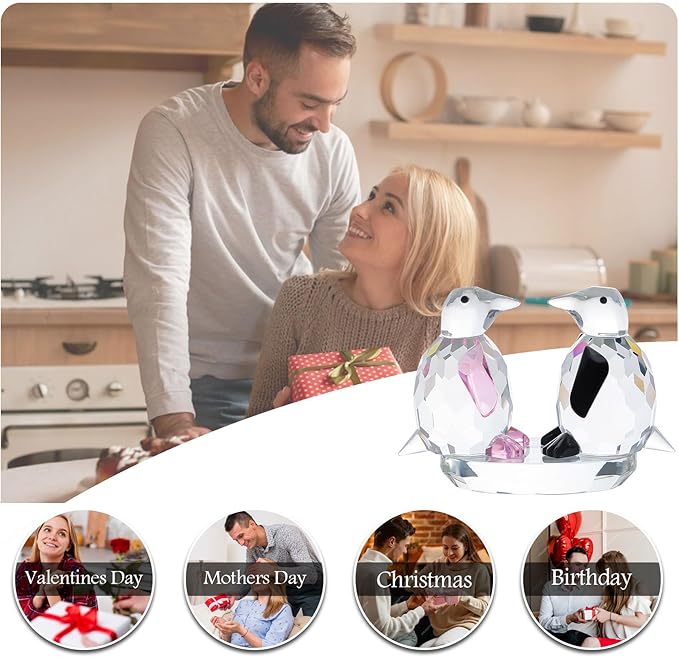 Movdyka Crystal Penguin Figurines Decor Gifts for Women Men Cute Penguin Statues Collectibles Animal Blown Glass Sculpture Home Table Decoration