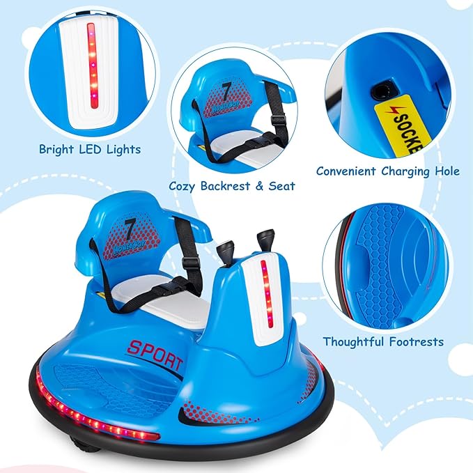 HONEY JOY 12V Bumper Car for Toddlers 1-3, Baby Ride on Bumper Car w/Dual Joysticks, Flashing LED Light & 360 Degree Spin, Electric Vehicle for Kids, Ride on Car w/Remote Control, Gift for Boys Girls