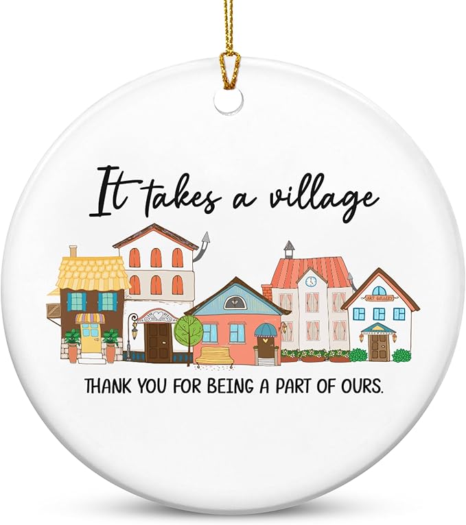 OASSIE Thank You Gifts for Women Men - It's Takes A Village Ceramic Christmas Ornaments 2025 - Christmas Appreciation Daycare Gifts for Neighbor Teacher Nurse Coworker Employee Nanny Babysitter