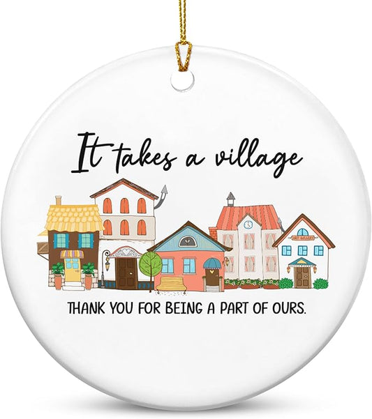 OASSIE Thank You Gifts for Women Men - It's Takes A Village Ceramic Christmas Ornaments 2025 - Christmas Appreciation Daycare Gifts for Neighbor Teacher Nurse Coworker Employee Nanny Babysitter