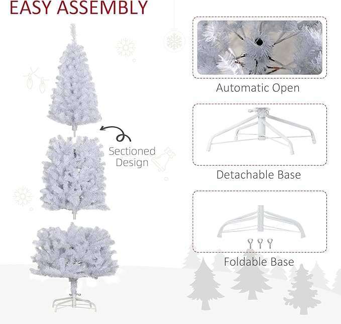 HOMCOM 7ft Pencil Christmas Tree, Unlit Artificial Christmas Tree Slim Douglas Fir Xmas Tree with Realistic Branches, Halloween Tree with 818 Tips, White