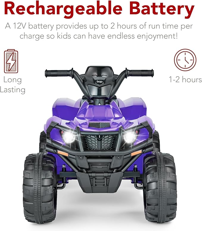 Best Choice Products 12V Kids Ride-On Electric ATV, 4-Wheeler Quad Car Toy w/Bluetooth Audio, 2.4mph Max Speed, Treaded Tires, LED Headlights, Radio - Purple