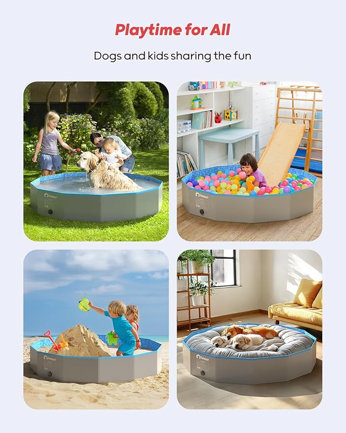 Peteast Foldable Dog Pool with Sturdy Round Design, Extra Large Portable Pet Bathtub, Durable 64" Diameter Portable Design for Backyard & Indoor Use (Includes 2 Flying Disks)