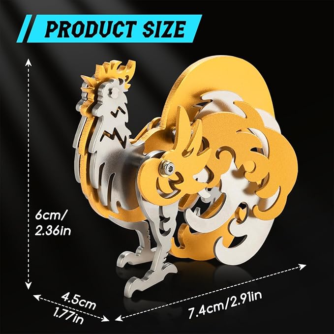 3D Metal Puzzles,3D Metal Puzzle for Adults,Mechanical Model Kit Zodiac Rooster Gold,Steel 3D Puzzles Stainless Steel Ornaments for Adults Home Decor Art Craft Gifts Toys.