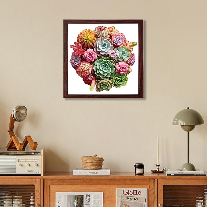 Succulent Bouquet Wooden Puzzles for Adults, 200 Pieces Mandala Round Jigsaw Puzzles, Medium Size Unique Shaped Liberty Wood Puzzle Gift for Kids, Family Game 11.3'' x 10.5''