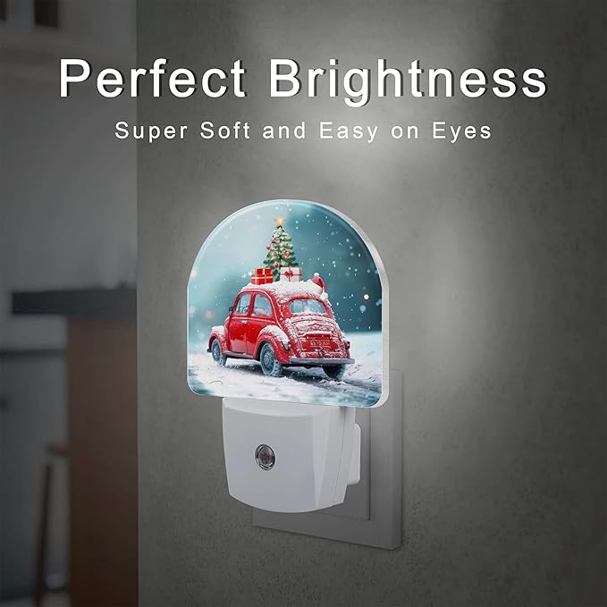 Vintage Christmas Red Car Night Light for Kids, Car Loaded with Gifts Christmas Tree Night Light Plug in with Dusk to Dawn Sensor,0.5w Energy Saving Nightlight for Boys Girls Home Decor