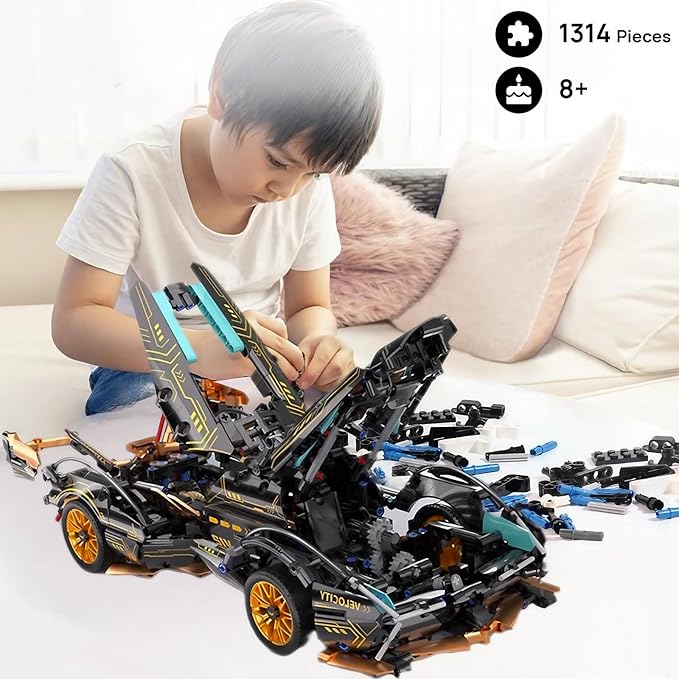 1:14-Scale RC Car Model Kit - Supercar with APP Control, LED Lights, and Functional Scissor Doors for Creative Teens and Adult Hobbyists (1314 Pieces)