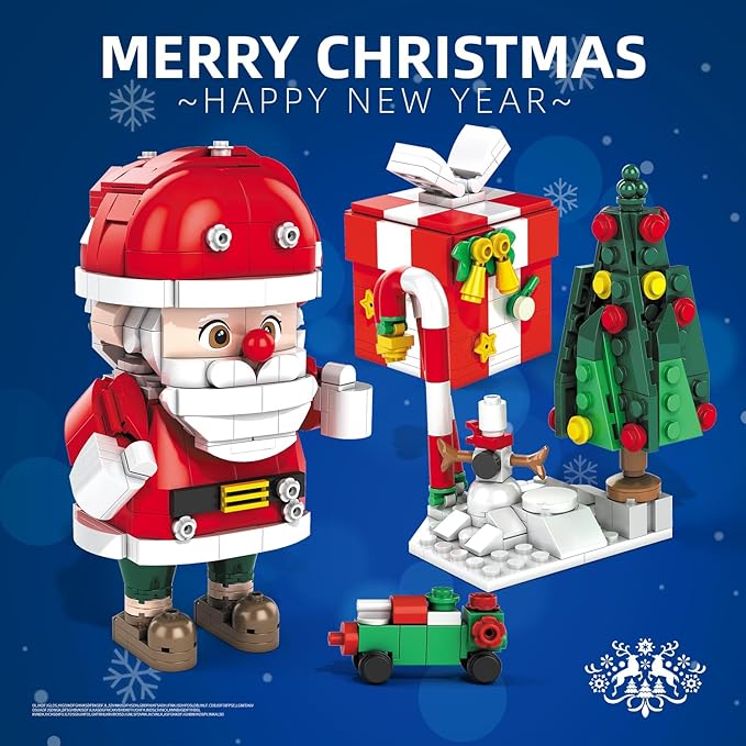 Christmas Building Blocks Set, 750 Piece Santa Claus Building Block Set with Christmas Tree and Gift Box, Santa's Gift Train Building Sets for Kids Ages 6-12, Holiday Building Toys for Boys Girls