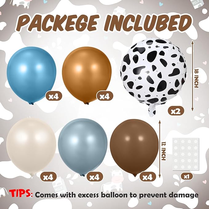 2 Sets Cowboy Party Decorations Table Centerpiece Blue Brown Neutral Balloon Stand Kit with Large Cow Print Foil Latex Balloon for Western Cowboy Farm Animal Baby Shower Birthday Supplies
