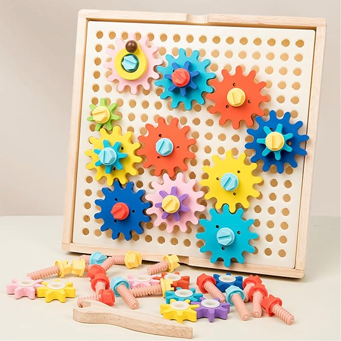 Wooden Gears Toys for Kids, Smart Toys Critical Thinking Puzzle Games, Gears Creative Kids Games Toy for Boys and Girls 3-4-5-6-7-8-9-10-11-12