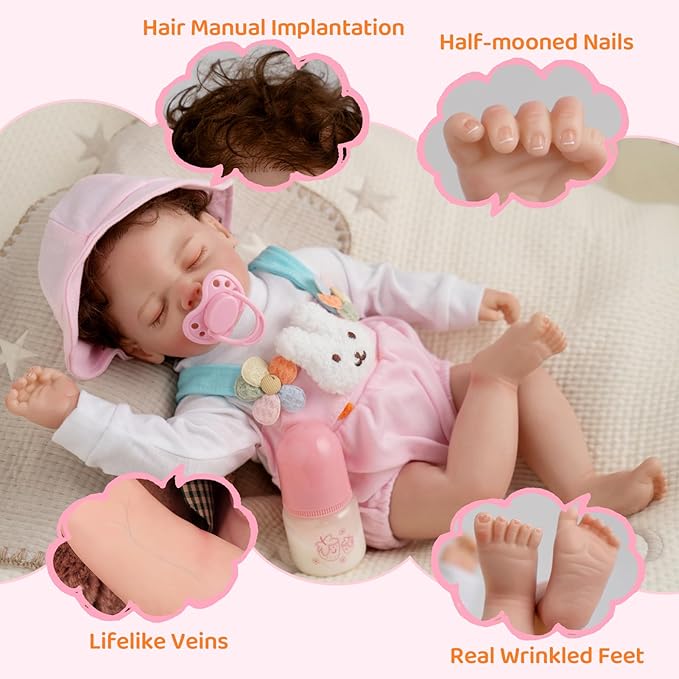 Jirachi 18- Inch Lifelike Reborn Baby Dolls, Adorable Real Life Soft Body Sleeping Baby Girl, Realistic Reborn Baby with Toy Accessories for Kids