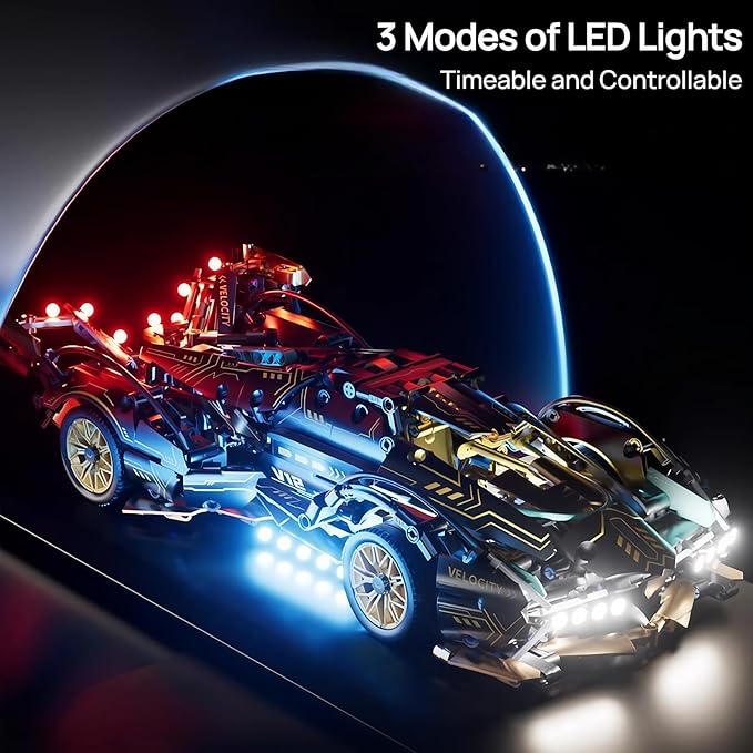 1:14-Scale RC Car Model Kit - Supercar with APP Control, LED Lights, and Functional Scissor Doors for Creative Teens and Adult Hobbyists (1314 Pieces)