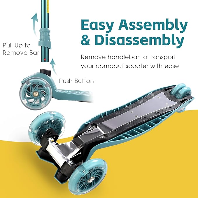 3 Wheel Scooter for Kids Ages 6-12,Kids Scooter with Light Up Wheels, Sturdy Deck Design, and 4 Height Adjustable Suitable for Kids Ages 3-12