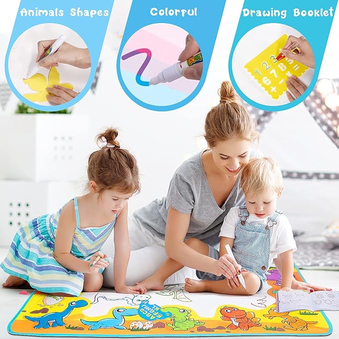 Kids Toys Water Doodle Mat: Dinosaur Painting Coloring Pad for Toddlers 1-3 - Aqua Magic Drawing Board for 2 3 4 Year Old Toddler Arts and Crafts Christmas Birthday Gifts for Girls Boys Age 2-4 3-5