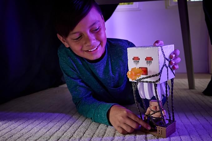 Mattel Minecraft Action Figure Set, Blast Attack Ghast with Lights, Sounds, Launcher & Projectile, Plus Piglin Warrior Inspired by The Movie