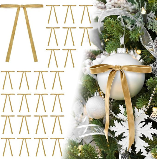 24Pcs Velvet Ribbon 5 x 7 Inch Christmas Ribbon 3/8 Inch Wide Christmas Bows Vintage Velvet Bows for Christmas Tree Khaki Bows for Christmas Tree Decorations